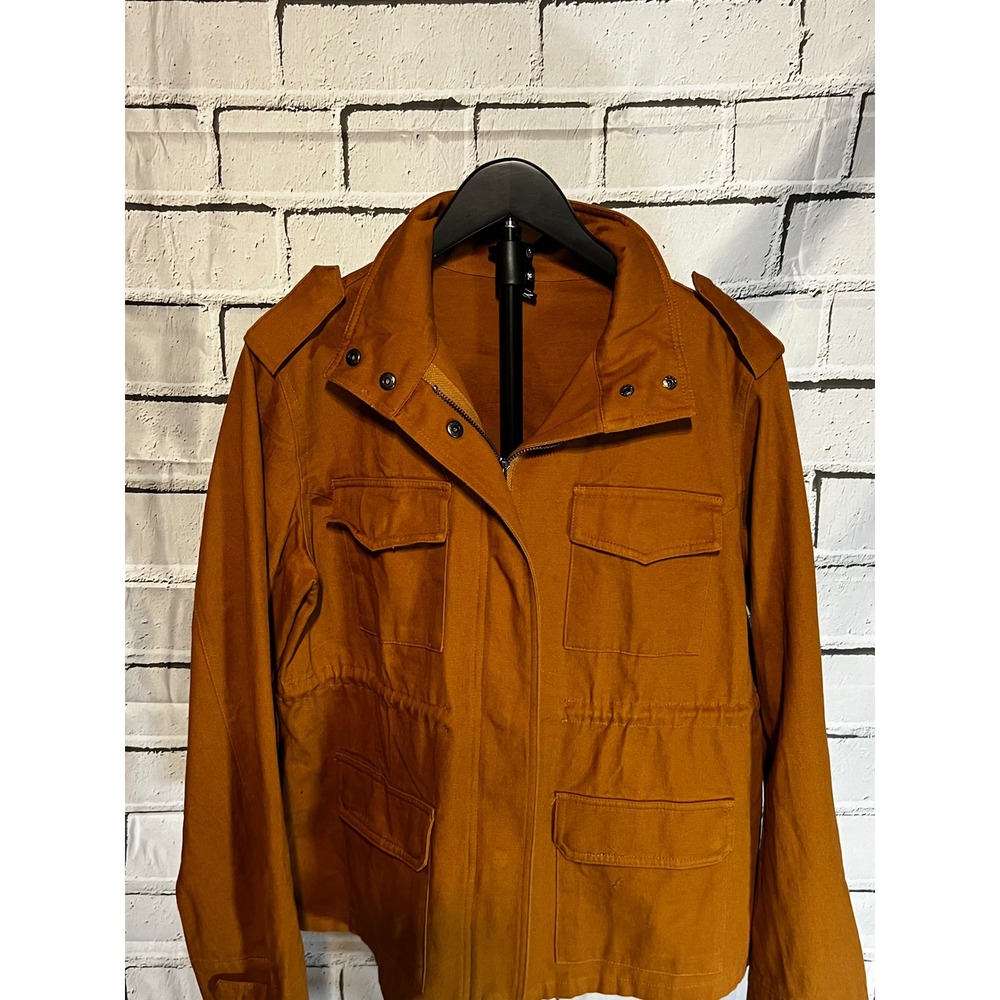 YATOU Womens Utility Jacket Rust Orange Field Coat Full Zip Drawstring Waist L